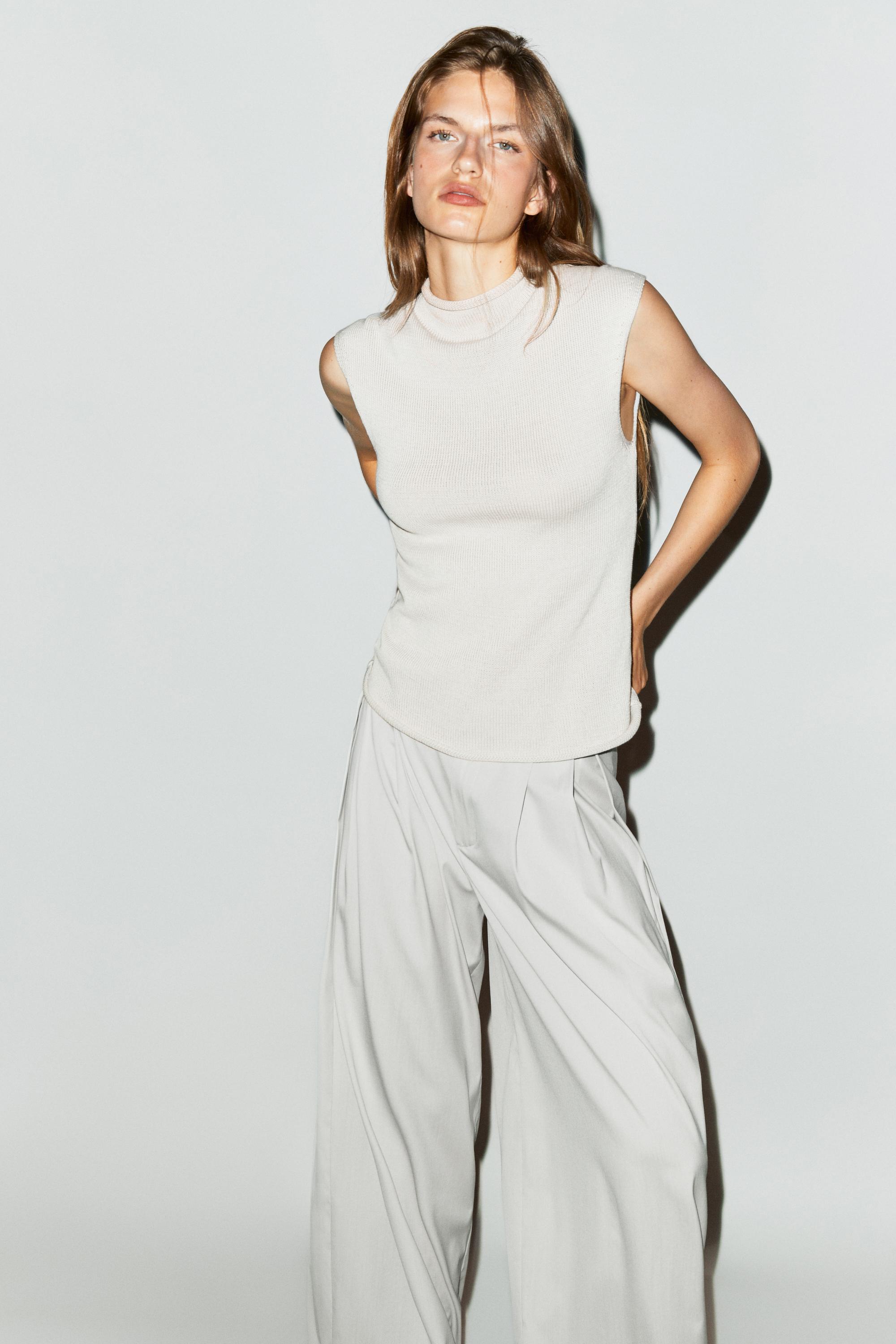 Cotton blend high neck knit top
